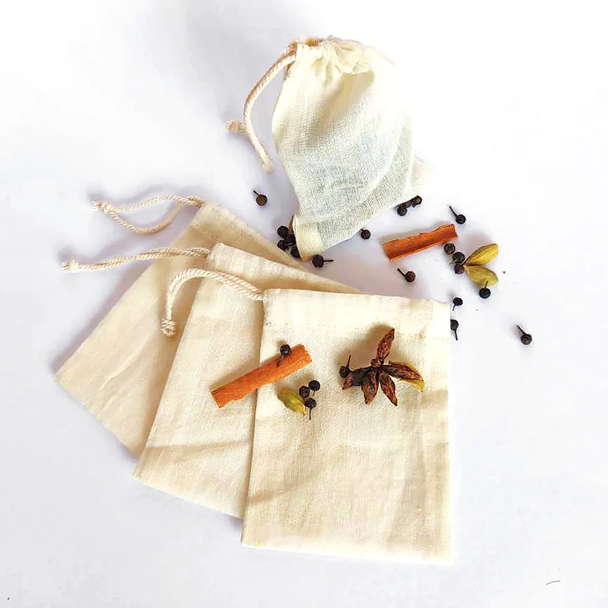 3"X 4" Pure Cotton Spice Pouch, Biodegradable and Reusable Premium Quality Muslin Drawstring Bag