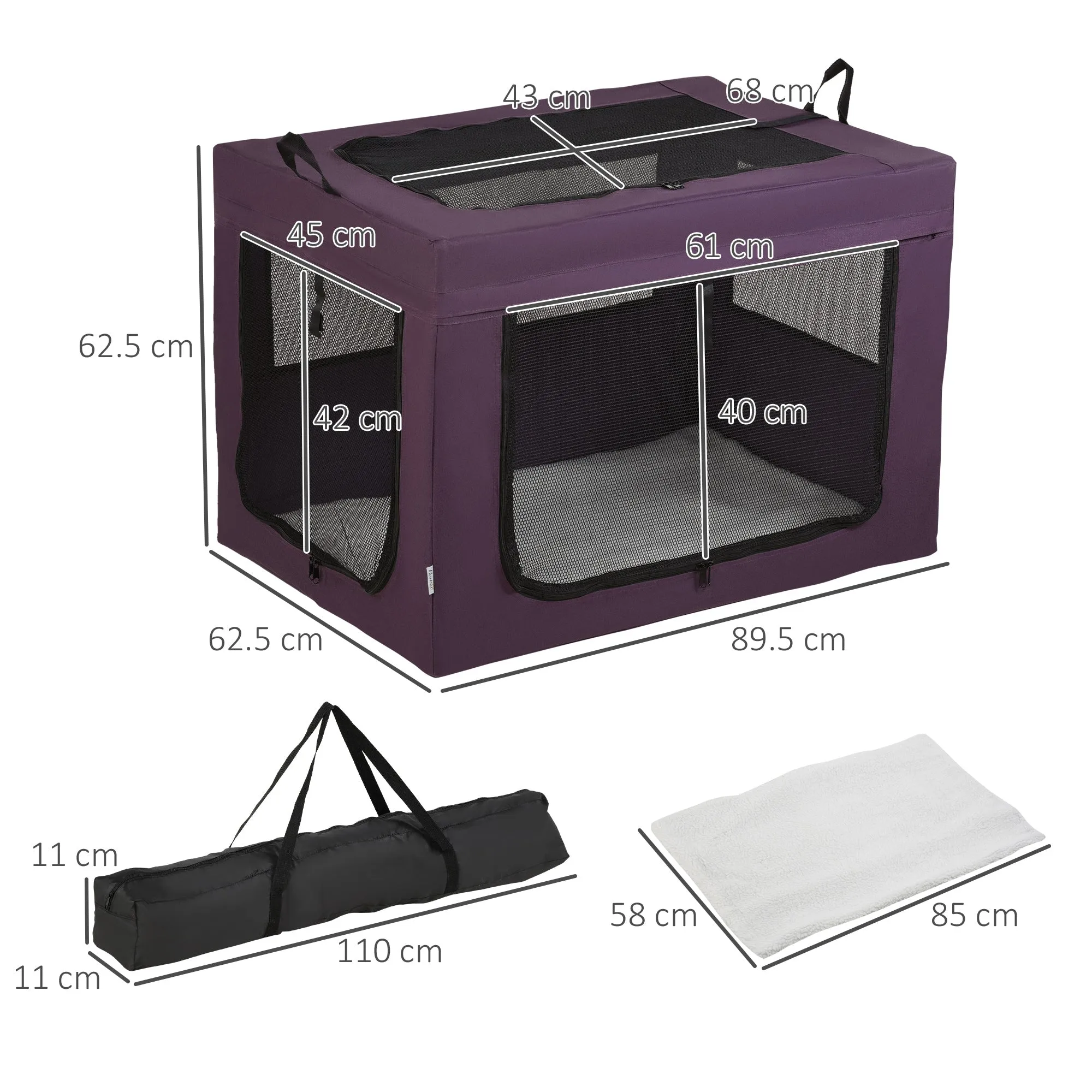 90cm Pet Carrier Portable Cat Carrier Foldable Dog Bag, Pet Travel Bag with Cushion for Medium and Large Dogs, Purple