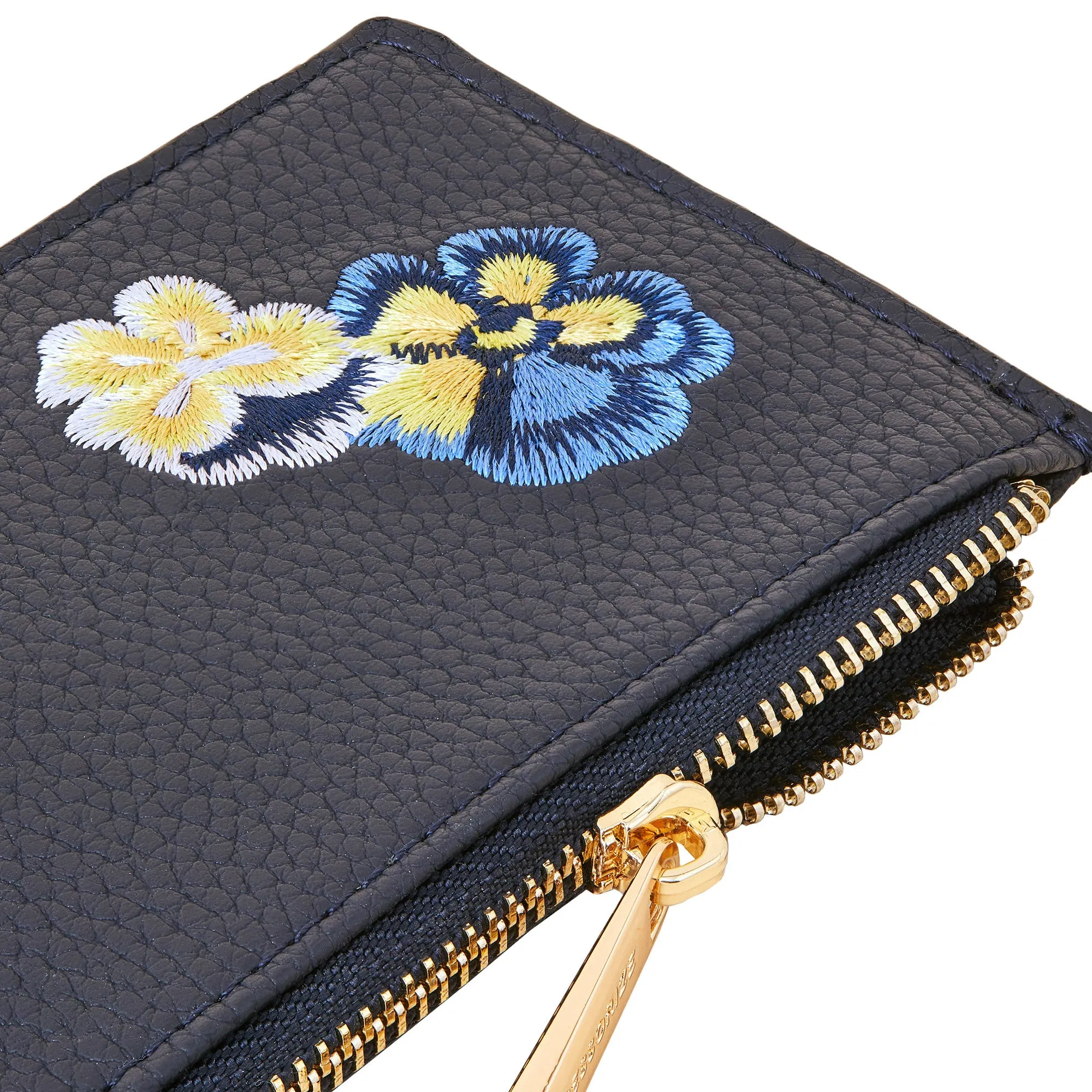 Accessorize London Women's Faux Leather Navy Floral Embroidered Card Holder