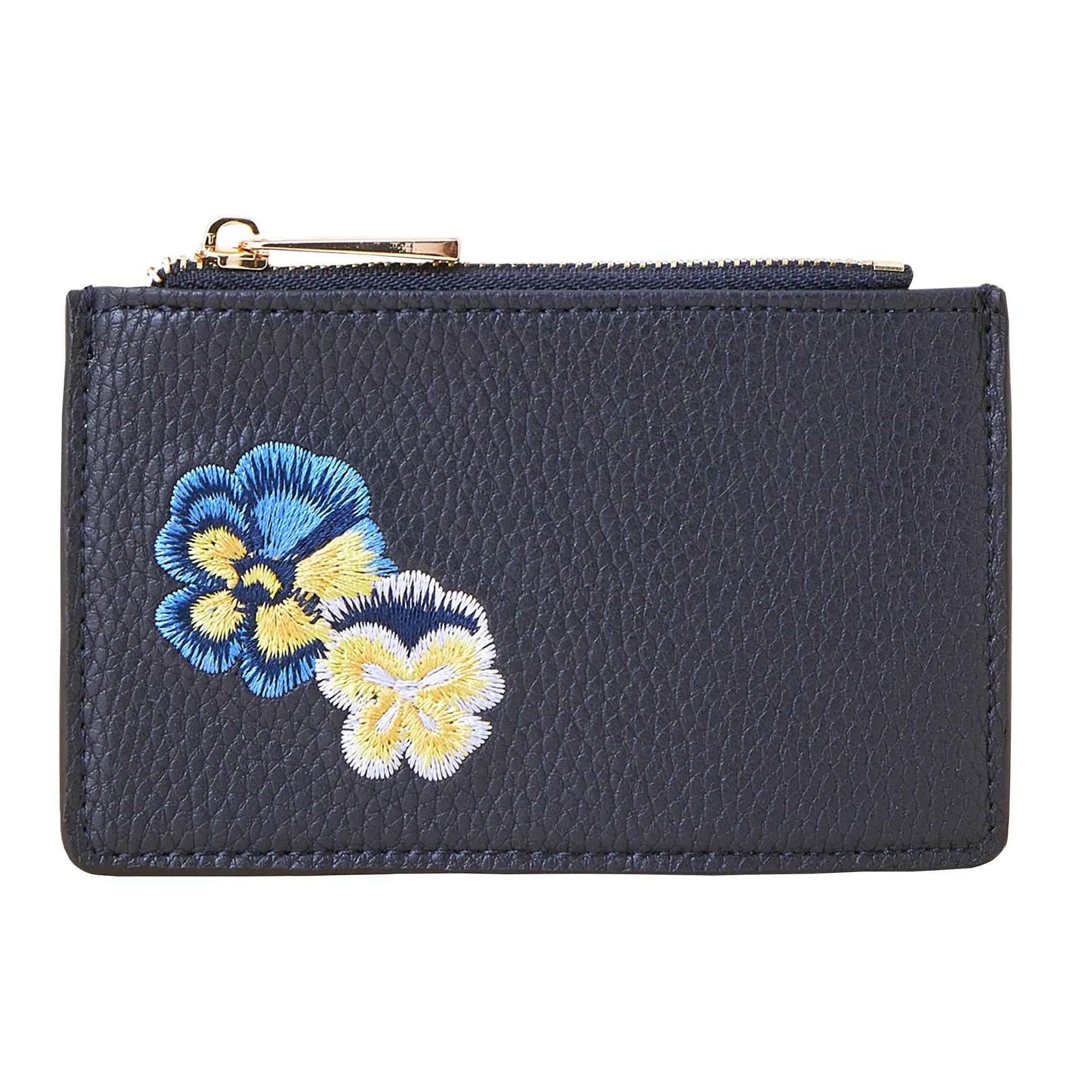 Accessorize London Women's Faux Leather Navy Floral Embroidered Card Holder