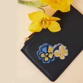 Accessorize London Women's Faux Leather Navy Floral Embroidered Card Holder