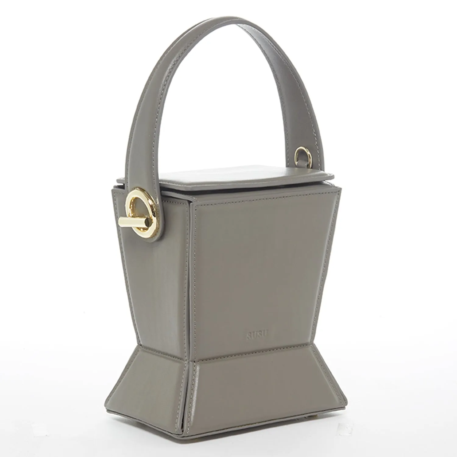 Amber Leather Bucket Bag Gray