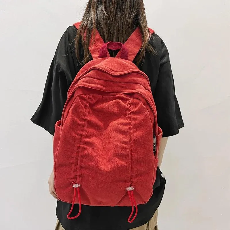 B3087 Cool Backpack - Solid Canvas School Bags - Drawstring Design