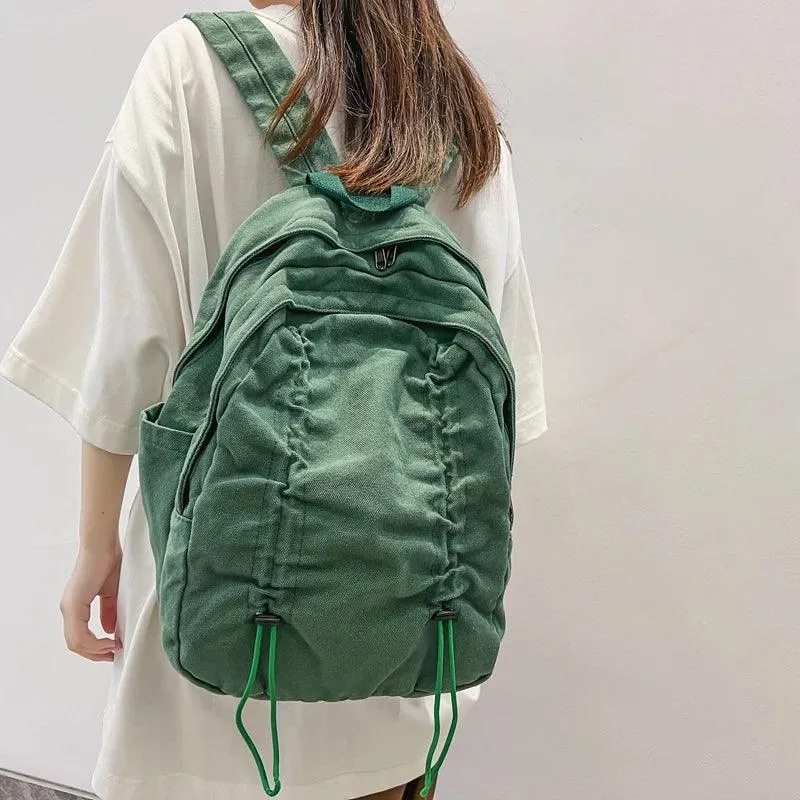 B3087 Cool Backpack - Solid Canvas School Bags - Drawstring Design