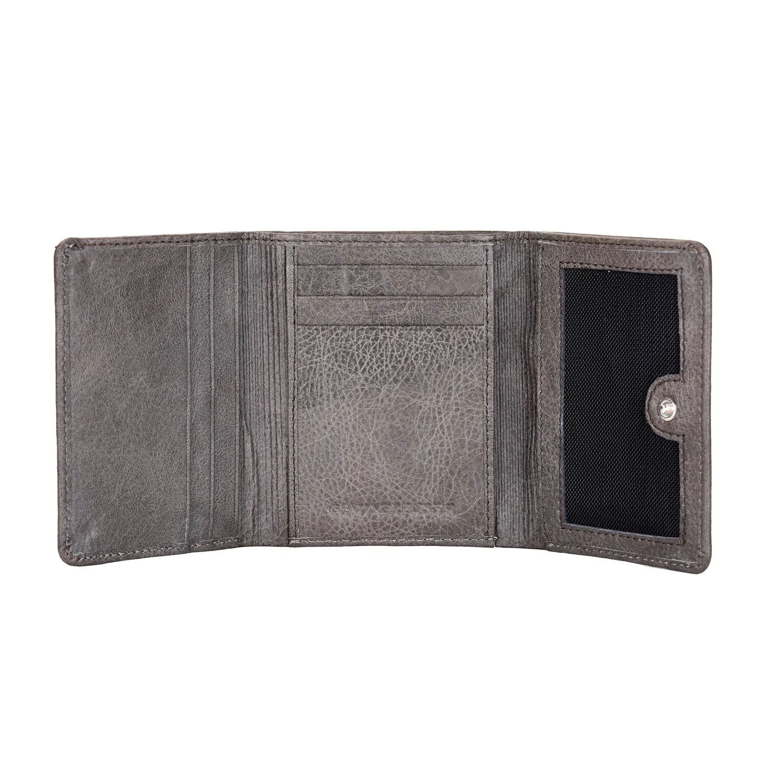 Basic Buttoned Leather Tri Fold Wallet