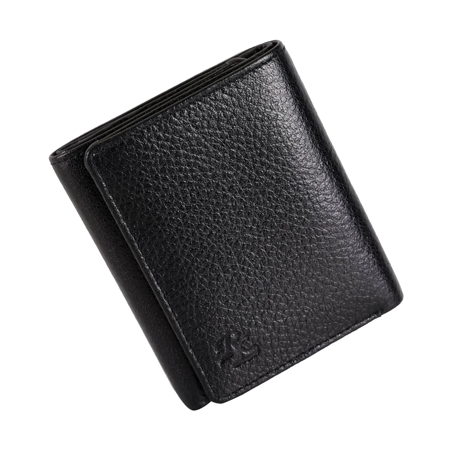 Basic Buttoned Leather Tri Fold Wallet