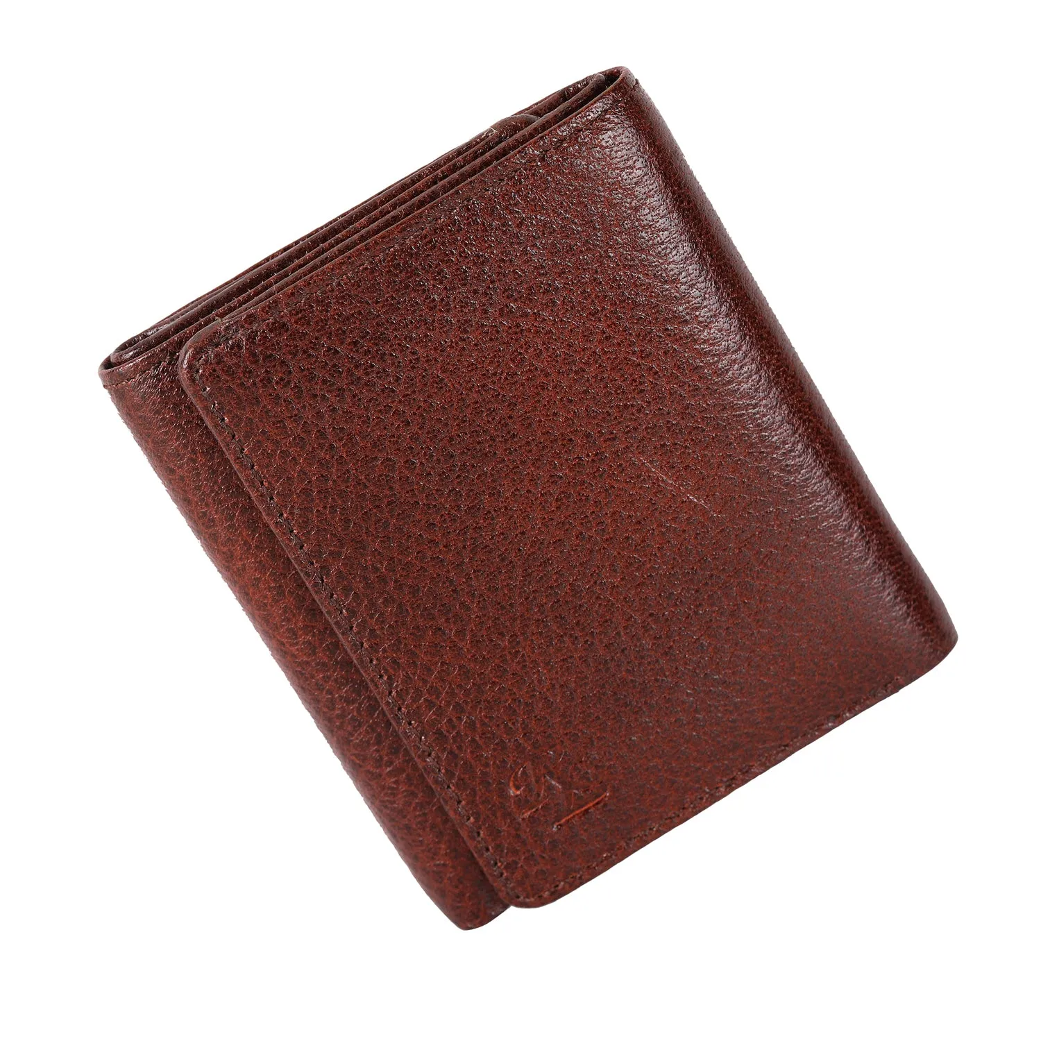 Basic Buttoned Leather Tri Fold Wallet