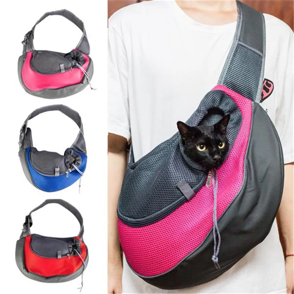 BEESCLOVER Pet Sling Bag Breathable Mesh Travel Safe Single Shoulder Bag Rose Red