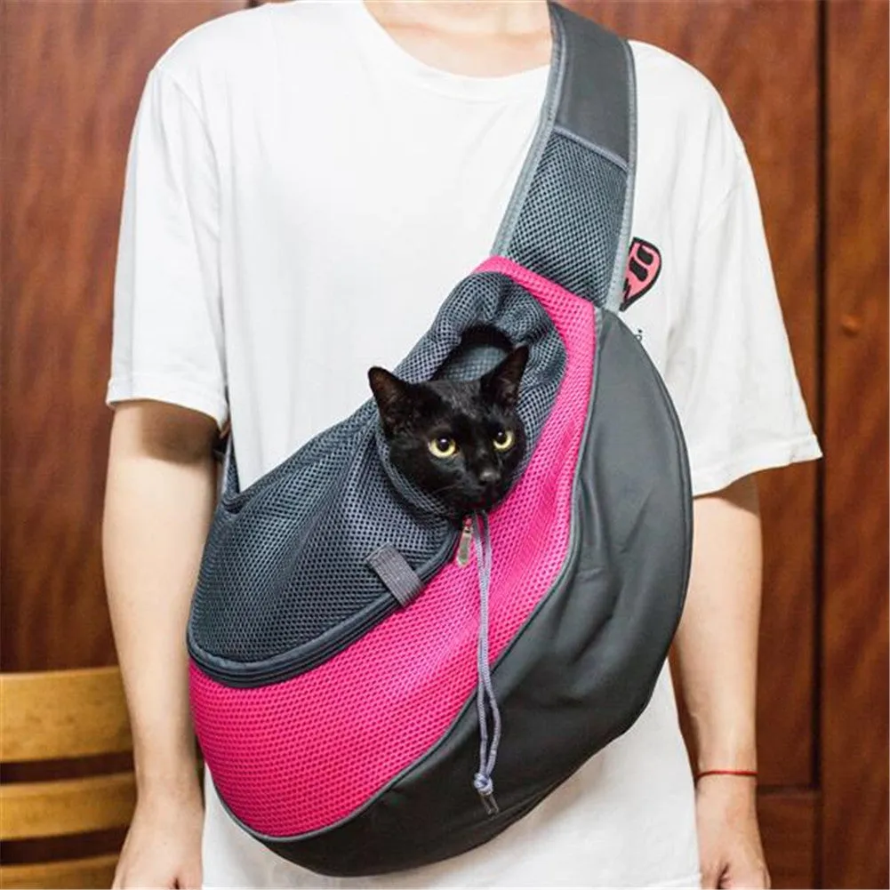 BEESCLOVER Pet Sling Bag Breathable Mesh Travel Safe Single Shoulder Bag Rose Red