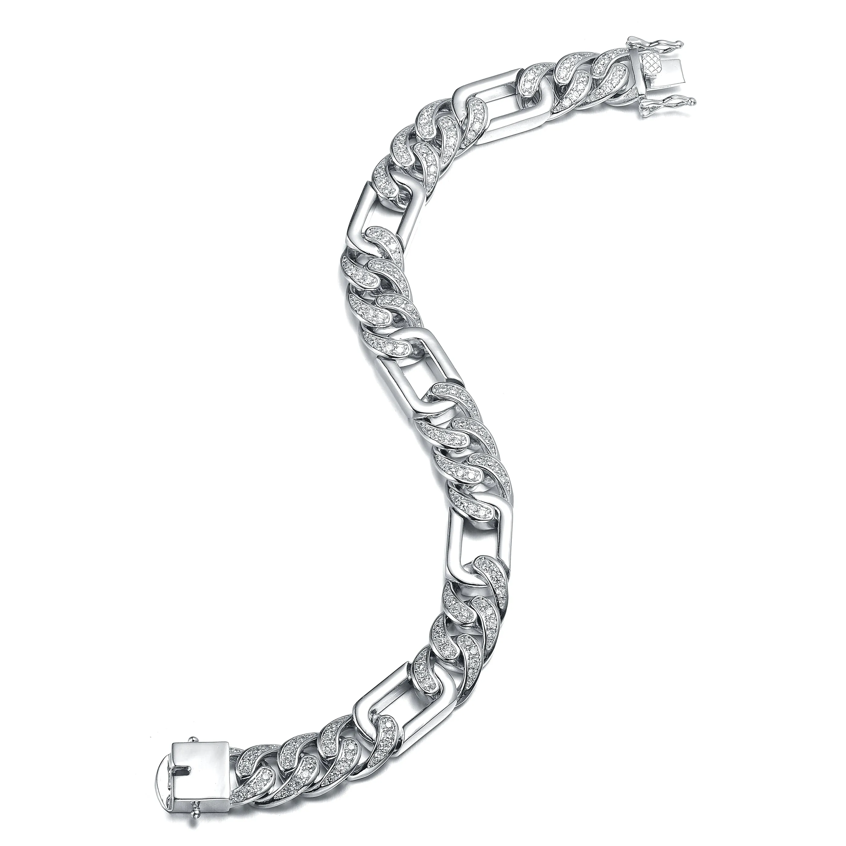 Belleville Chunky Triple Chain Silver CZ Statement Bracelet