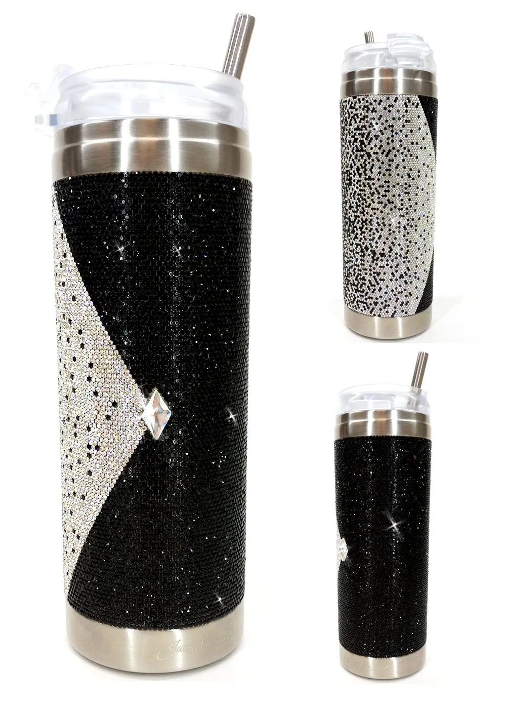 Black and Silver Crystal Tumbler | Bling Tumbler |Black Magic Diamond Crystal