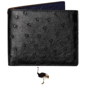 Black Blue Handmade Double Side Ostrich Leather Bifold Wallet for Men | VINAMOS-14