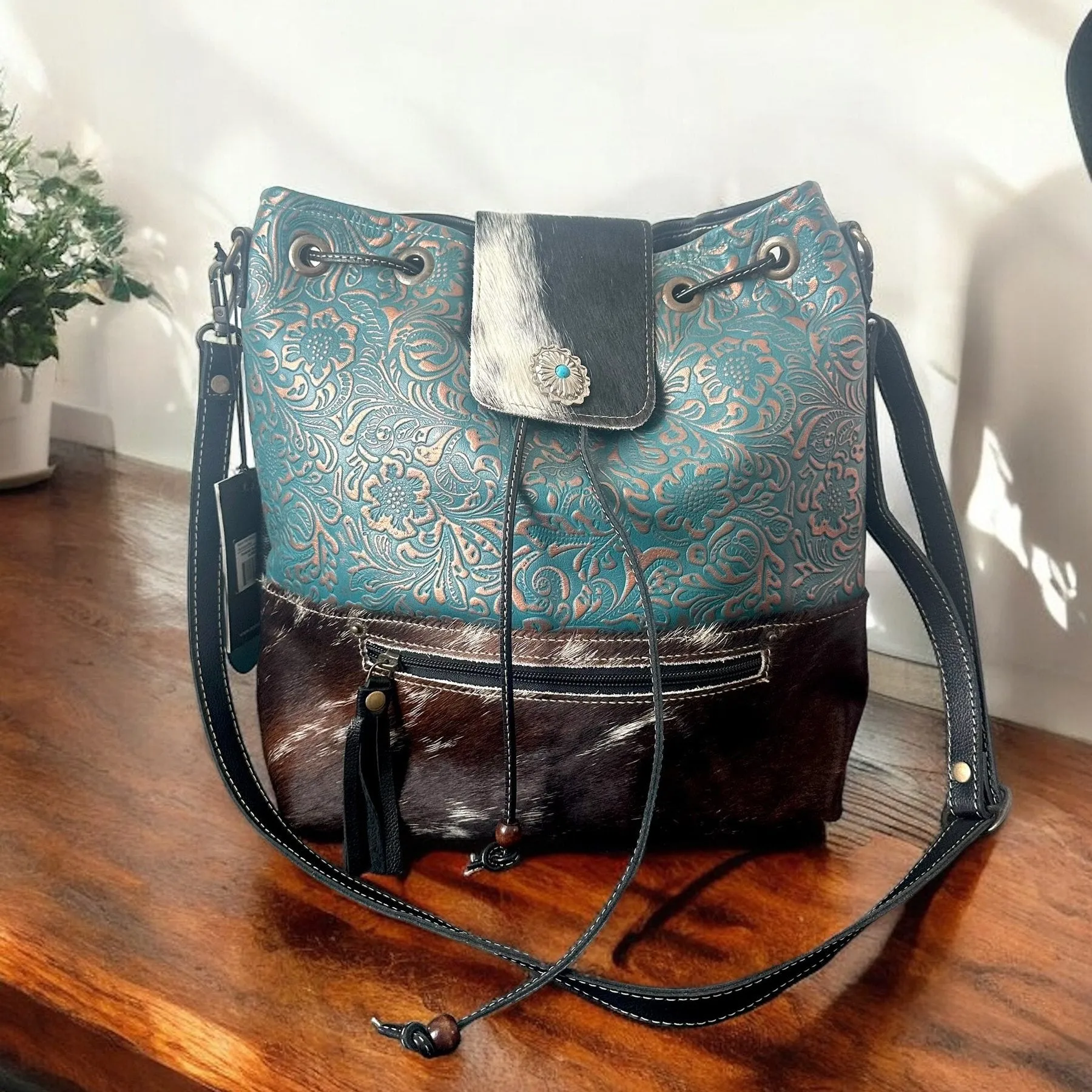 Blue Tooled Myra Bucket Bag