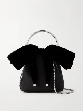 Bon Bon bow-embellished velvet-trimmed satin bucket bag