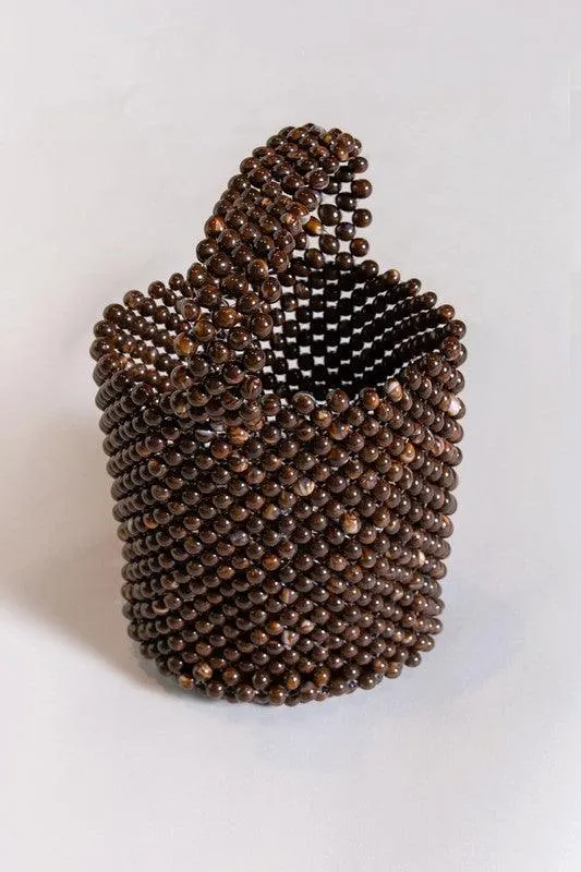 Brown Beaded Bucket Bag