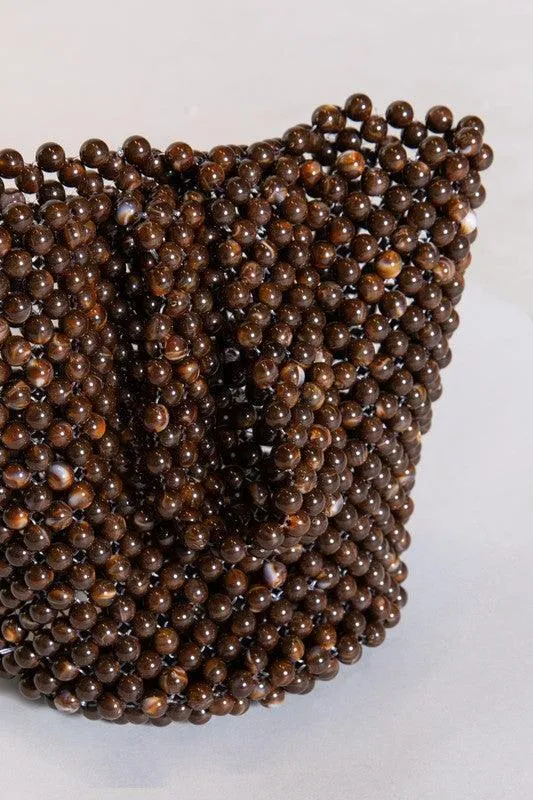 Brown Beaded Bucket Bag