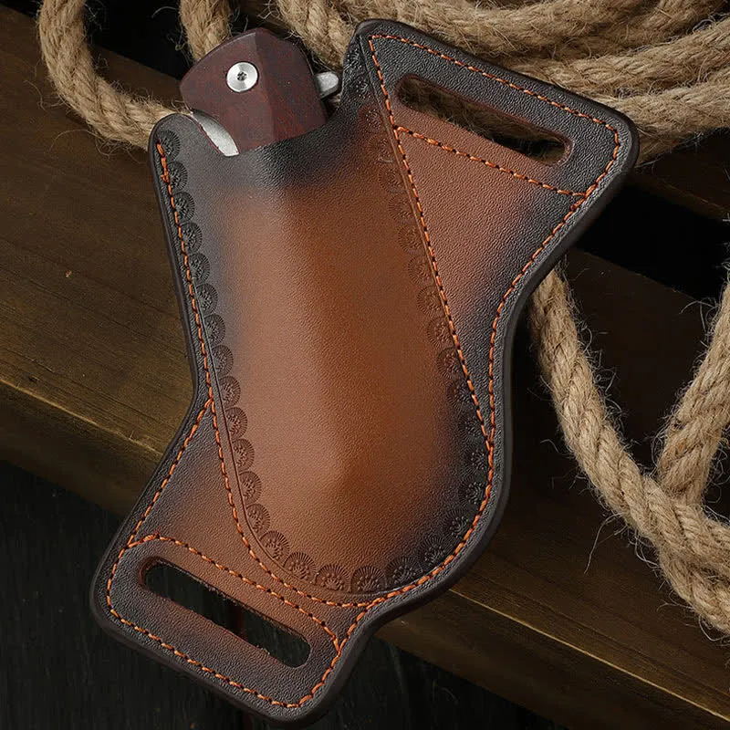 Brown Tool Carrier Folding Knife Sheath Leather Belt Bag