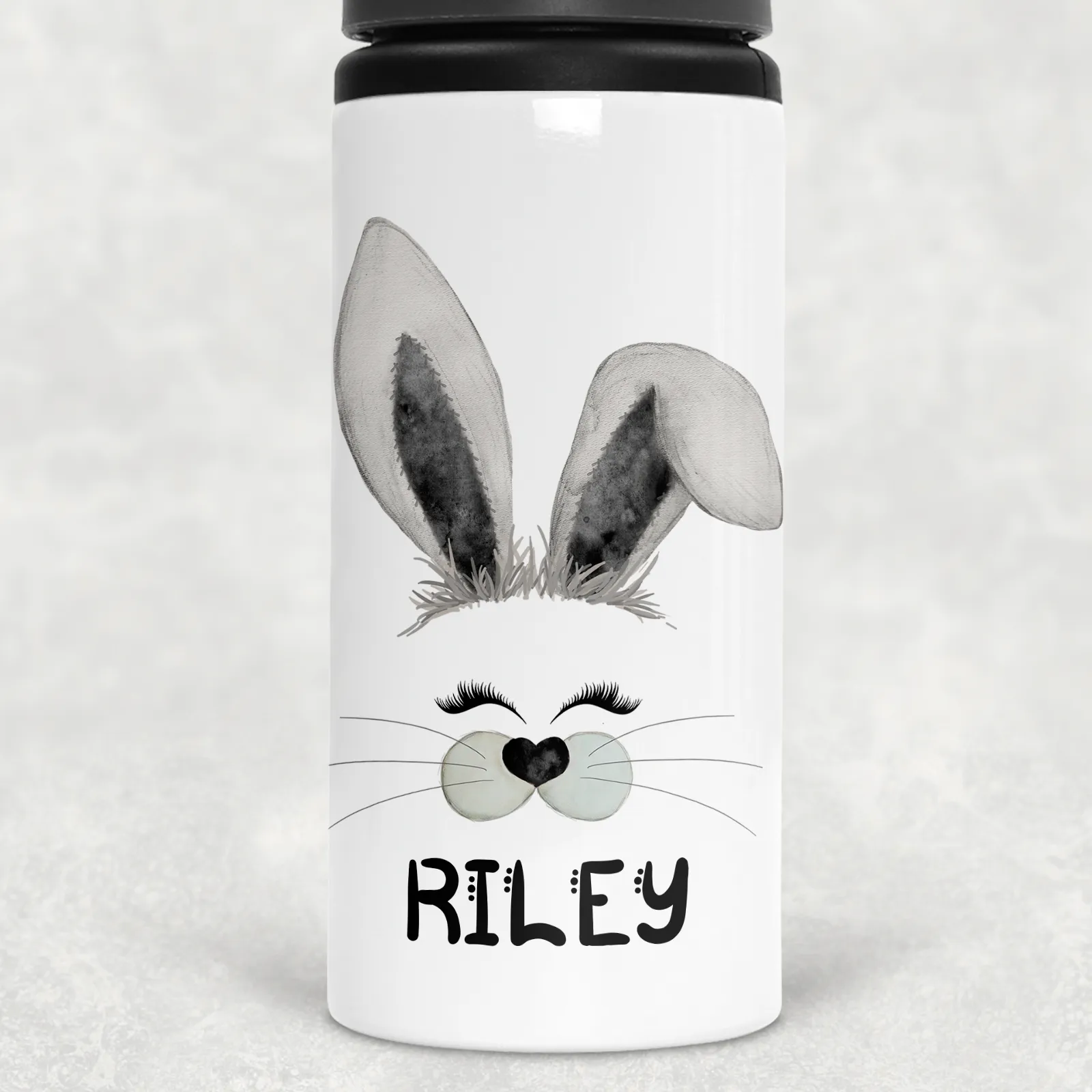 Bunny Rabbit Face Personalised Aluminium Straw Water Bottle 650ml