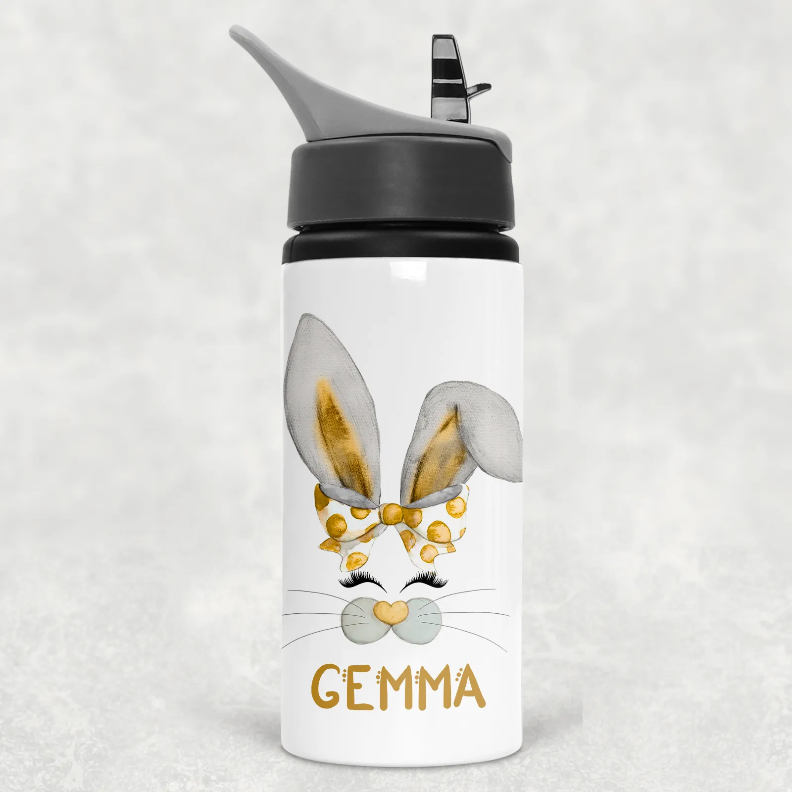 Bunny Rabbit Face Personalised Aluminium Straw Water Bottle 650ml