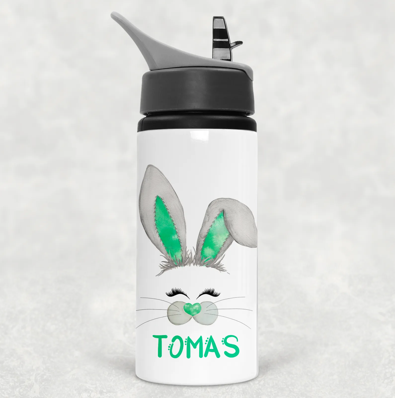 Bunny Rabbit Face Personalised Aluminium Straw Water Bottle 650ml