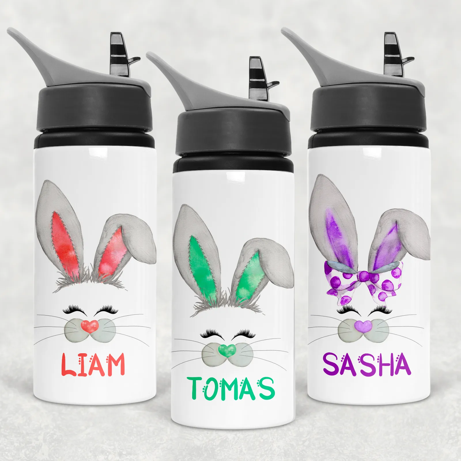 Bunny Rabbit Face Personalised Aluminium Straw Water Bottle 650ml