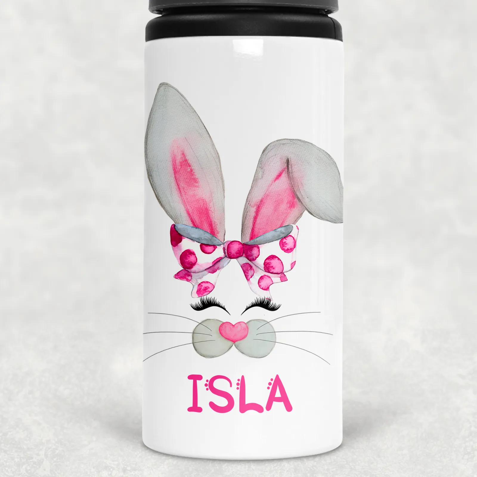 Bunny Rabbit Face Personalised Aluminium Straw Water Bottle 650ml