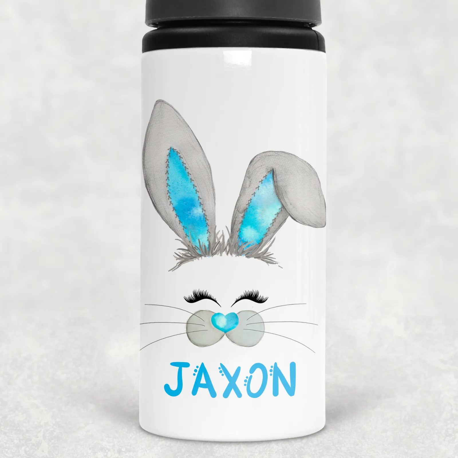 Bunny Rabbit Face Personalised Aluminium Straw Water Bottle 650ml