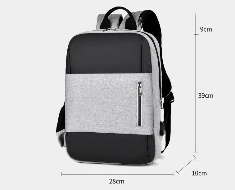 Business Large Capacity Laptop Backpack With USB Charging Port-Grey