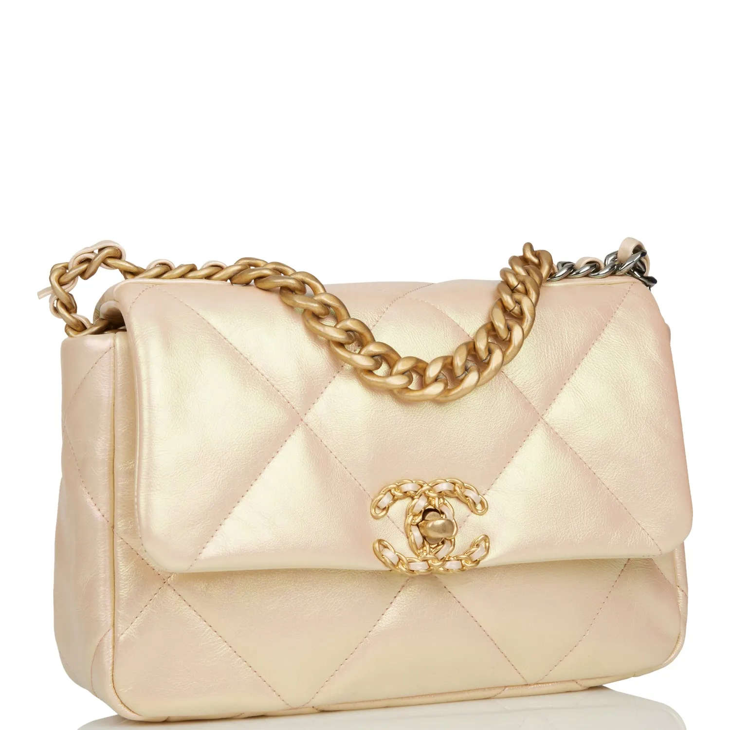 Chanel Medium 19 Flap Bag Rose Iridescent Calfskin Mixed Hardware