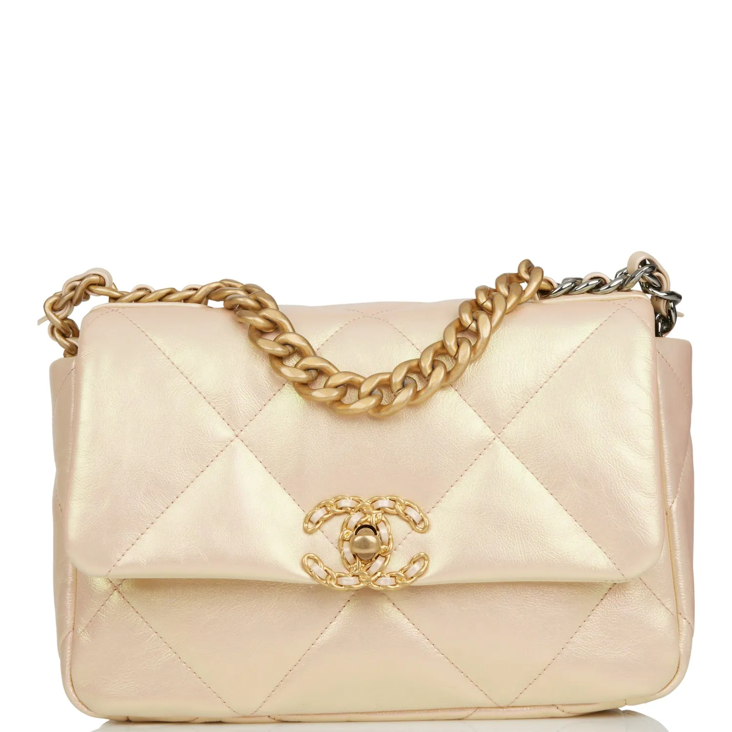 Chanel Medium 19 Flap Bag Rose Iridescent Calfskin Mixed Hardware