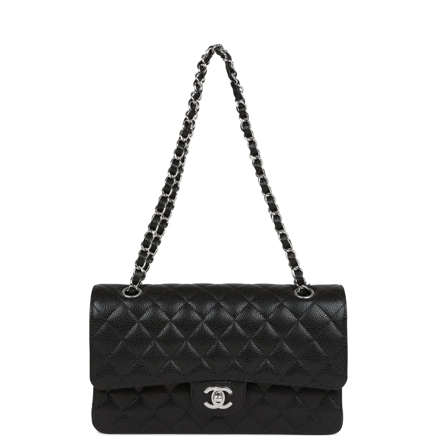 Chanel Medium Classic Double Flap Black Caviar Silver Hardware