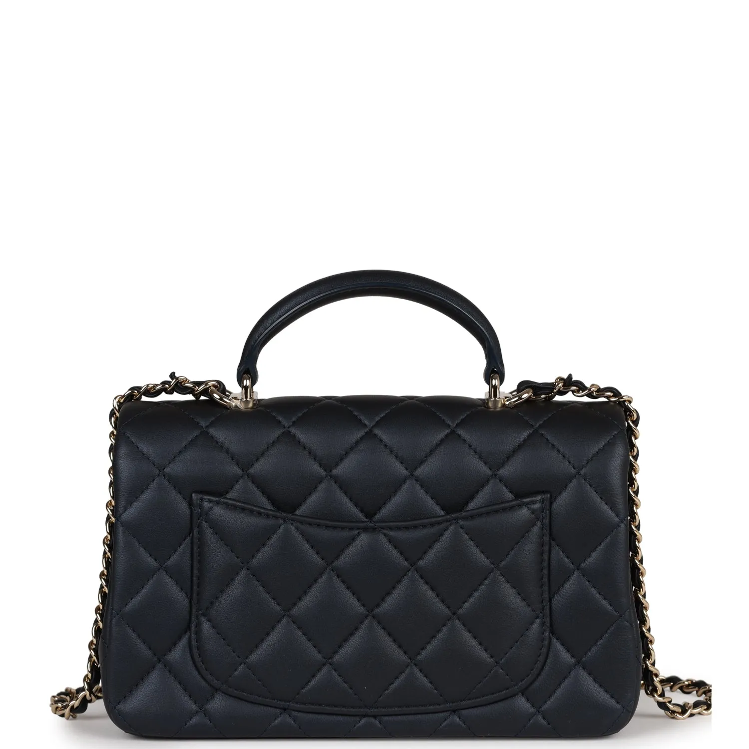 Chanel Mini Rectangular Flap Bag with Top Handle Dark Blue Lambskin Light Gold Hardware