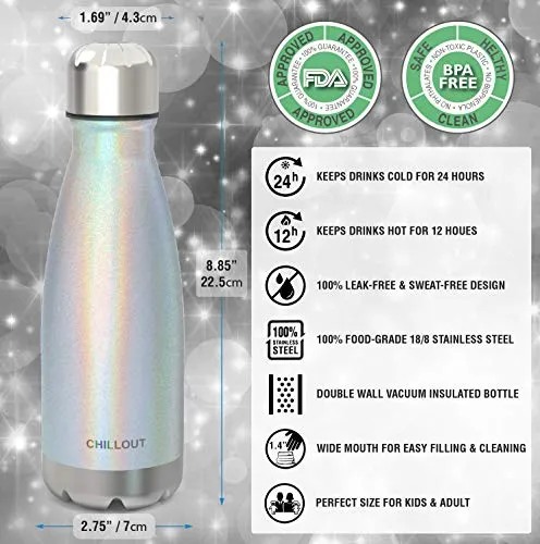 CHILLOUT LIFE Stainless Steel Water Bottle for Kids School: 12 oz Double Wall Insulated Cola Bottle Shape