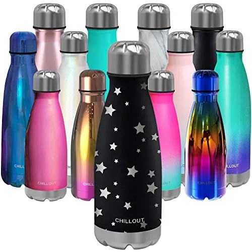 CHILLOUT LIFE Stainless Steel Water Bottle for Kids School: 12 oz Double Wall Insulated Cola Bottle Shape