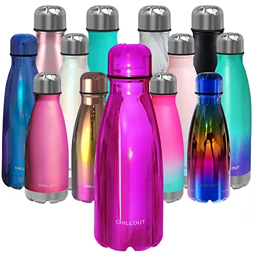 CHILLOUT LIFE Stainless Steel Water Bottle for Kids School: 12 oz Double Wall Insulated Cola Bottle Shape