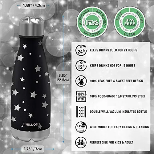 CHILLOUT LIFE Stainless Steel Water Bottle for Kids School: 12 oz Double Wall Insulated Cola Bottle Shape