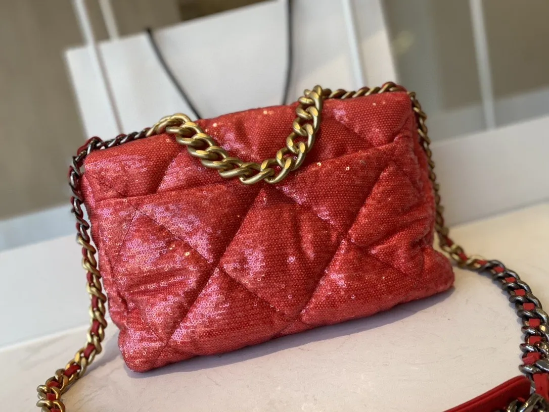 CHL 19 Flap Bag Gold Hardware Red For Women, Women&#8217;s Handbags, Shoulder Bags 10.2in/26cm AS1160 