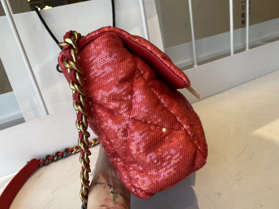 CHL 19 Flap Bag Gold Hardware Red For Women, Women&#8217;s Handbags, Shoulder Bags 10.2in/26cm AS1160 