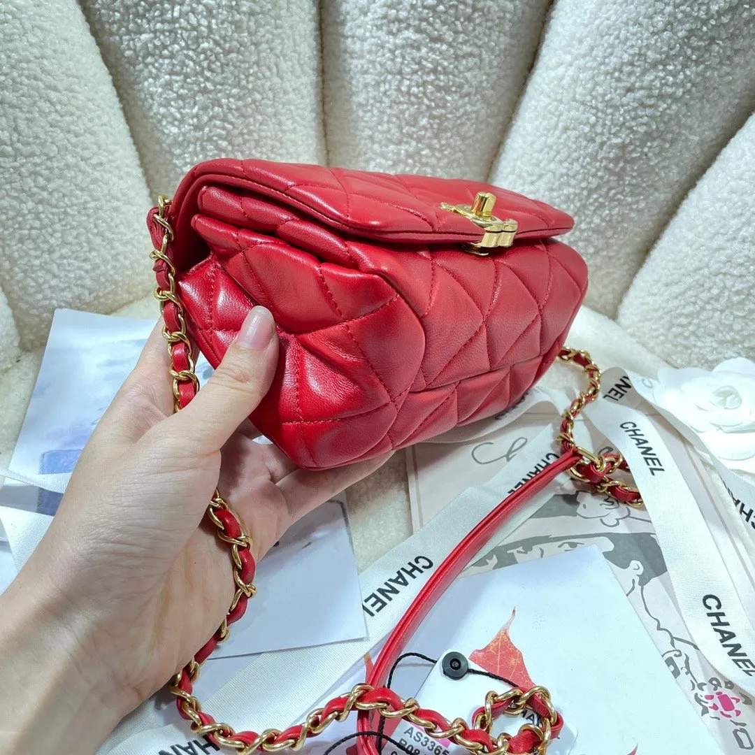 CHLMini Flap Bag Gold Hardware Red For Women, Women&#8217;s Handbags, Shoulder Bags 6.7in/17cm AS3365