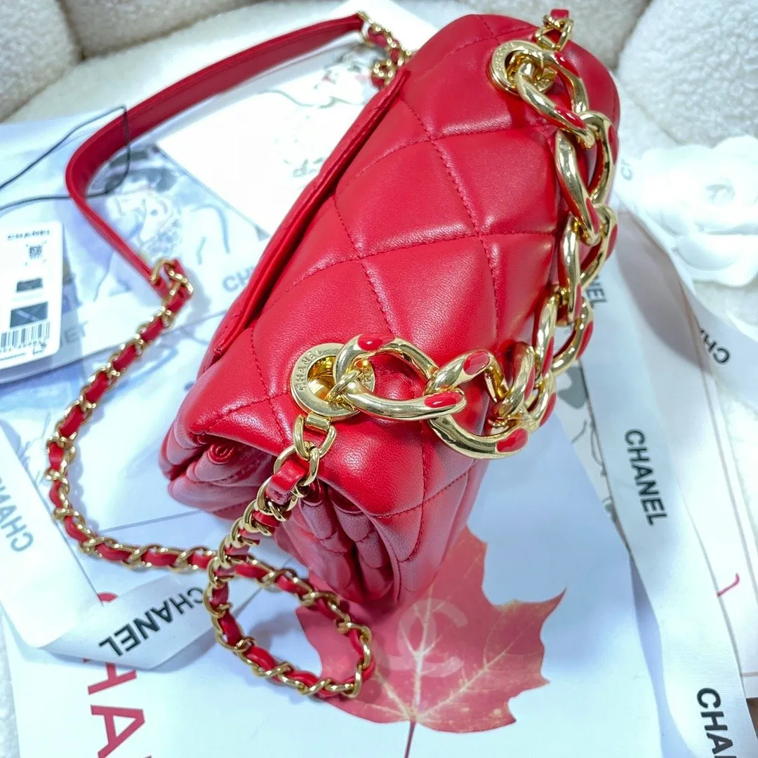 CHLMini Flap Bag Gold Hardware Red For Women, Women&#8217;s Handbags, Shoulder Bags 6.7in/17cm AS3365