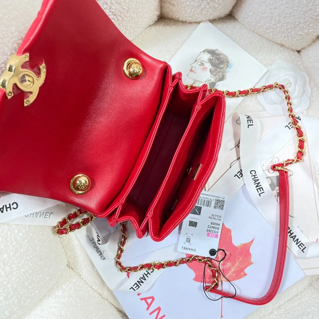 CHLMini Flap Bag Gold Hardware Red For Women, Women&#8217;s Handbags, Shoulder Bags 6.7in/17cm AS3365