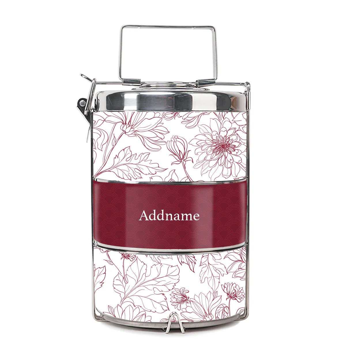 Chrysanths Artline Series 3-Tier Premium Medium 13.5cm Tiffin Carrier [FREE Custom Add Name]