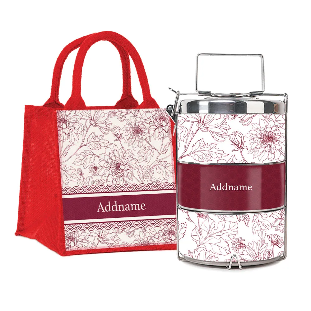 Chrysanths Artline Series 3-Tier Premium Medium 13.5cm Tiffin Carrier [FREE Custom Add Name]