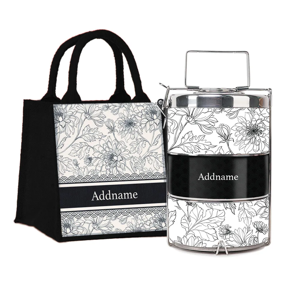 Chrysanths Artline Series 3-Tier Premium Medium 13.5cm Tiffin Carrier [FREE Custom Add Name]