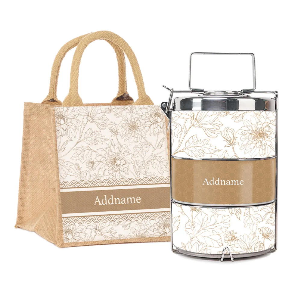 Chrysanths Artline Series 3-Tier Premium Medium 13.5cm Tiffin Carrier [FREE Custom Add Name]