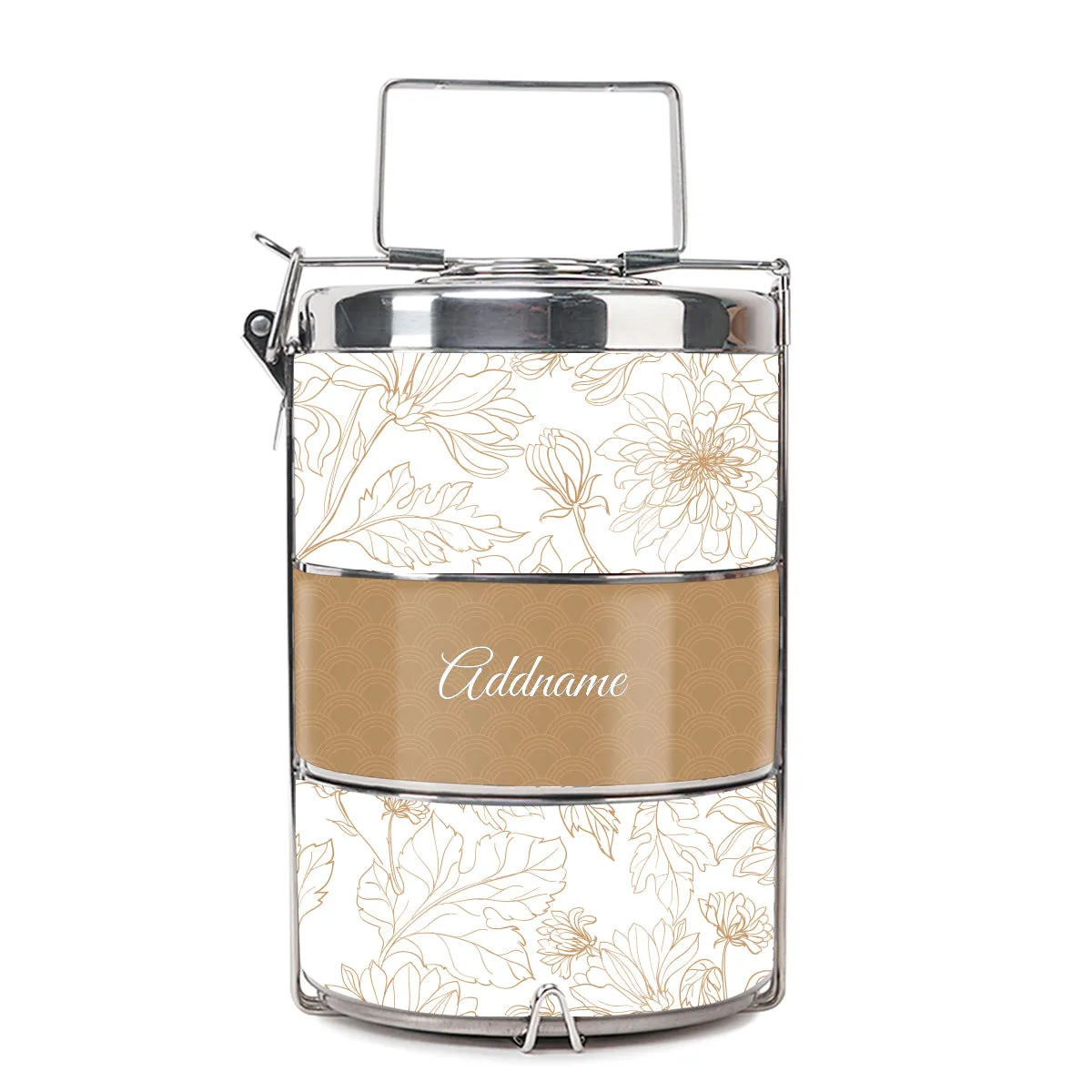 Chrysanths Artline Series 3-Tier Premium Medium 13.5cm Tiffin Carrier [FREE Custom Add Name]