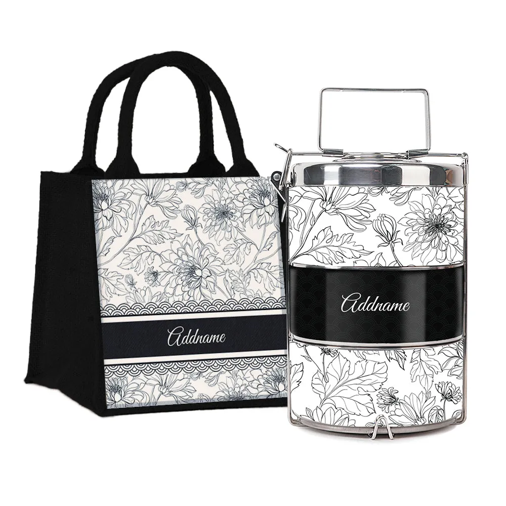 Chrysanths Artline Series 3-Tier Premium Medium 13.5cm Tiffin Carrier [FREE Custom Add Name]