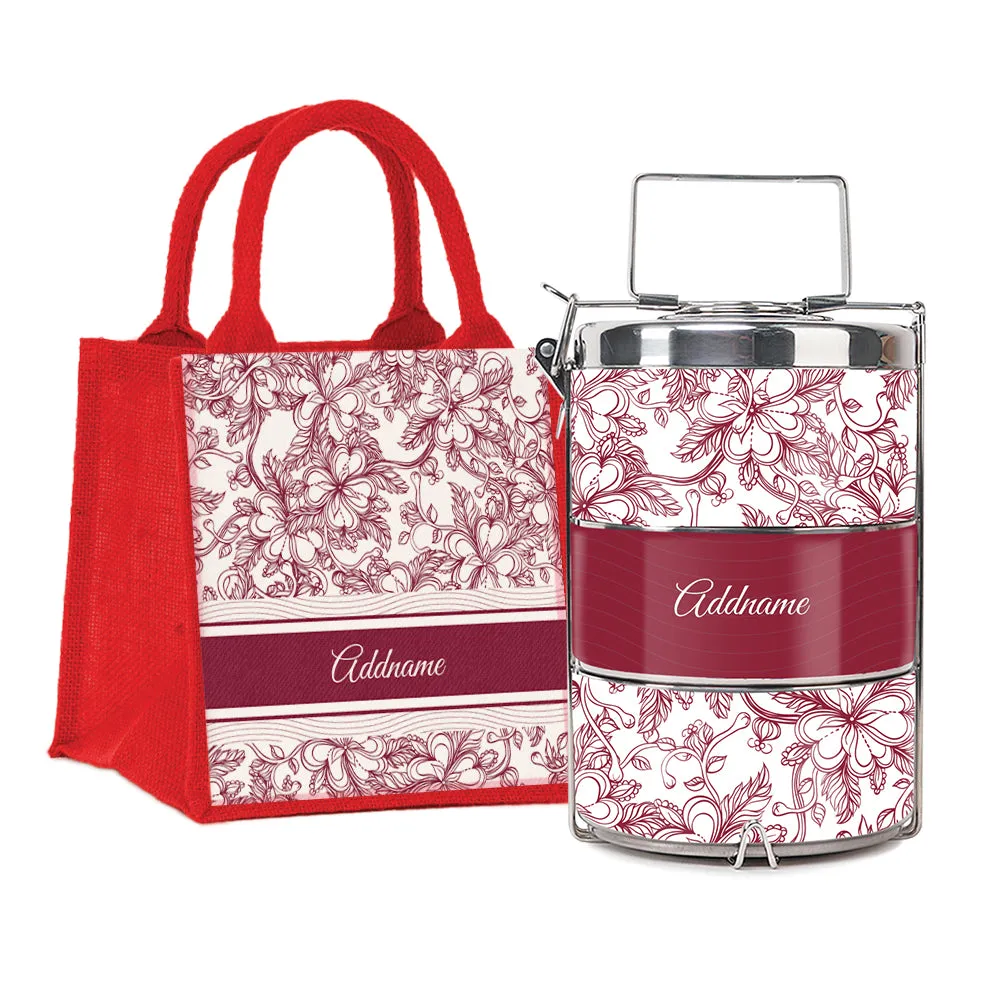 Chrysanths Artline Series 3-Tier Premium Medium 13.5cm Tiffin Carrier [FREE Custom Add Name]