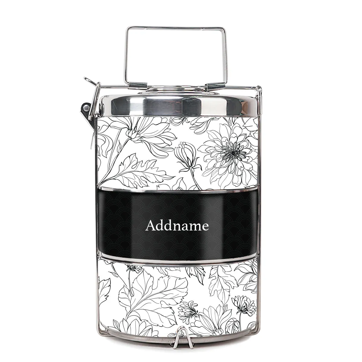 Chrysanths Artline Series 3-Tier Premium Medium 13.5cm Tiffin Carrier [FREE Custom Add Name]