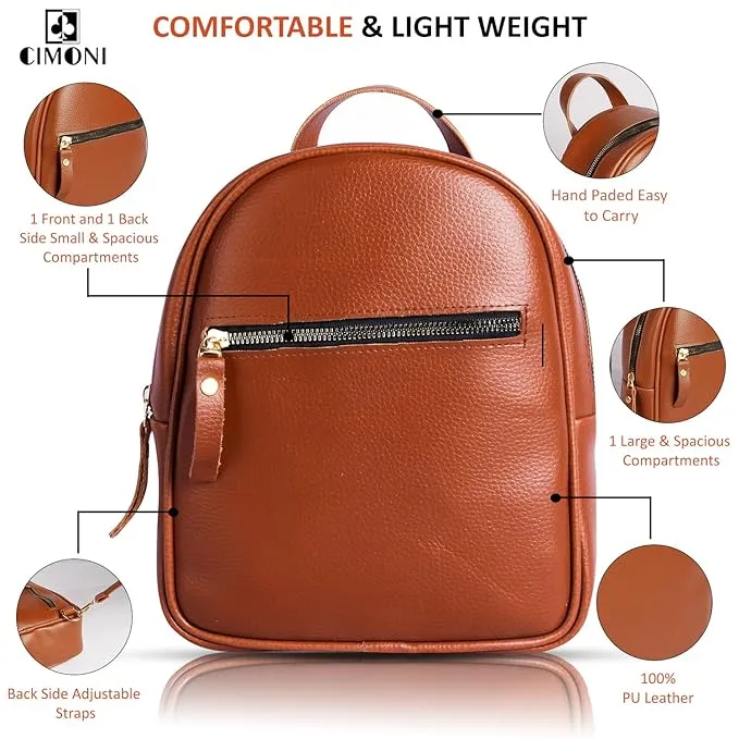 CIMONI® Vegan Leather Mini Backpack for Women Purse Multipurpose Travel Bag Fashion Casual Sling Bag with Adjustable Straps (Color - Brown)